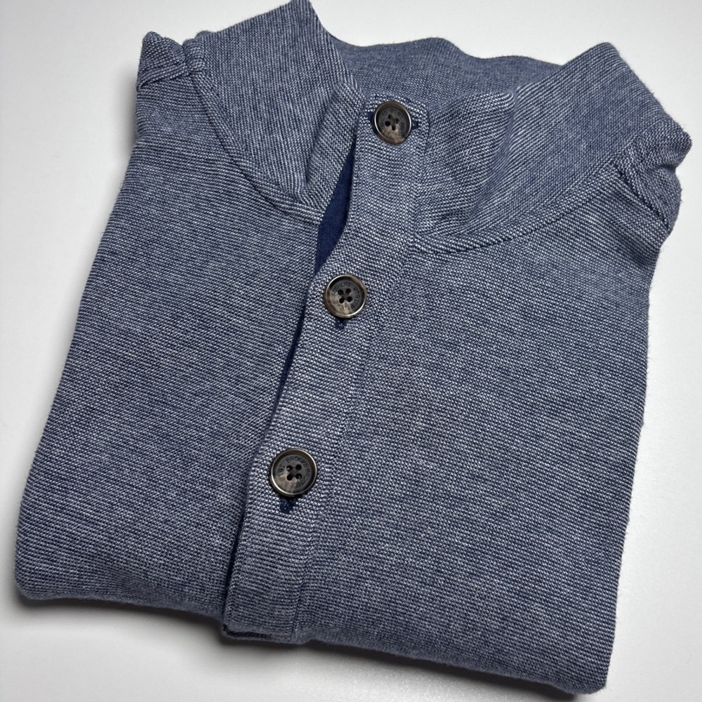 Brooks Brothers Mock Neck Henley Men's XL Blue Gray Cotton Knit Pullover Shirt - Picture 2 of 7